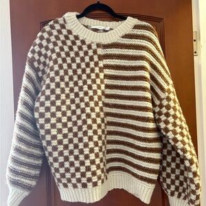Altar'd State Cream and Brown Knit Sweater